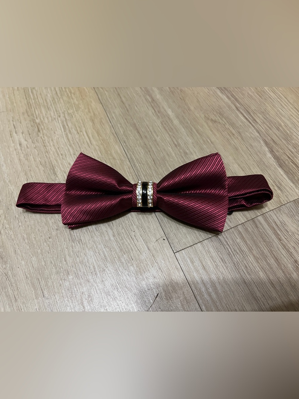 Men's Burgundy Satin Bow Tie with Rhinestone Accent